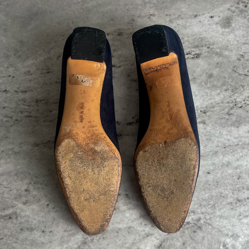Salvatore Ferragamo Navy Suede Kitten Heels SZ 6 - Picture 6 of 8